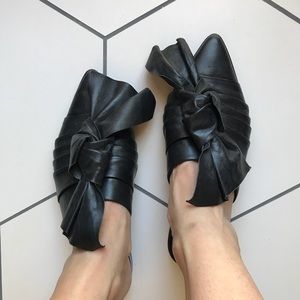 Tibi Size 38 Leather Bow Slip Ons